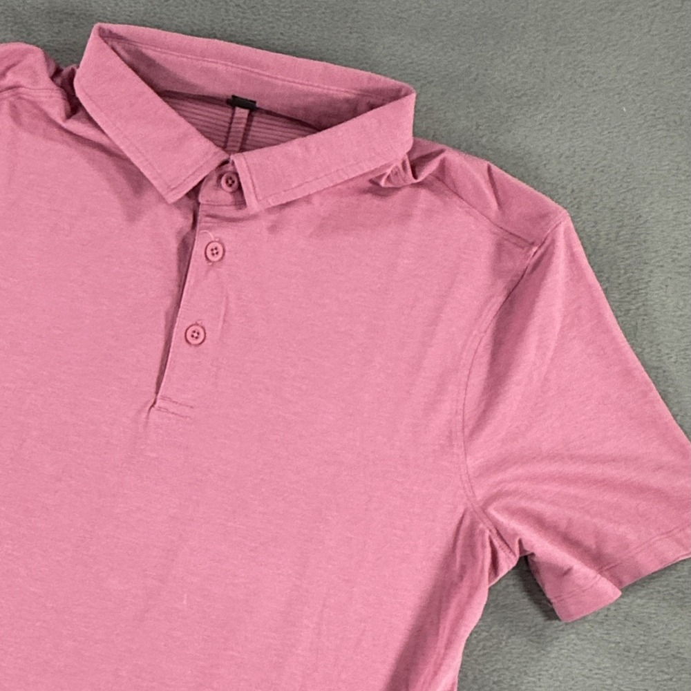 Lululemon Polo Shirt Mens Medium Pink Performance Golf Short Sleeve Preppy
